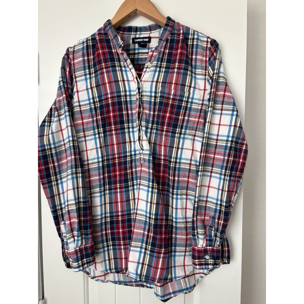 Lands' End Women's Cotton Plaid Shirt MT Classiccore Cottagecore Western